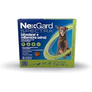 NexGard Spectra Antipulgas, Carrapatos e Vermífugos para Cães de 7,6 a 15kg - 3 tabletes