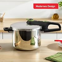 Tefal Secure Trendy Schnellkochtopf induktion 6l, 2-Stufen-Garregler: Intensivstufe 117°C, Schonstufe 112°C, Induktions-Kapselboden, für alle Herdarten, Edelstahl/Schwarz/Grün, P2580703 – Ansicht 2