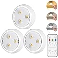 YLXS LED Puck Lights with Remote, 3 Color Light, Battery Operated Push Light Under Cabinet Light, Dimmable Tap Light, 50 Lumens, Stick On Closet Light
