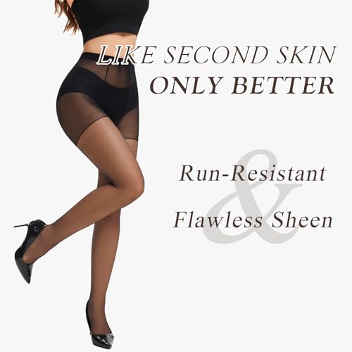 Sheer Control Top Pantyhose for Women,Run Resistant Reinforced Toes Legg Silky High Waist Tights (2 Pair Black)2