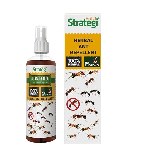 Herbal Strategi  JustOut Herbal Ant Repellent | Room Spray | Completely Herbal | Ant Repellent Spray | Made with Lemongrass, Cedarwood & Neem| Eco-friendly & Biodegradable | Irritant-Free, Chemical-Free |Baby-Safe, Skin-Safe, Plant-Safe | 100mL