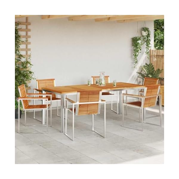 Garten Essgruppe Teak & Edelstahl für 6 Personen Braun