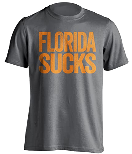 Florida Sucks - Funny Smack Talk Shirt - Orange and White Version - Text Design - Grey - XXL