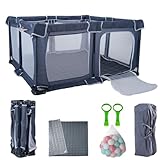 Foldable Baby Playpen 50"X50",Play Pen for Babies and Toddlers, Portable Playpen, Kids Collapsible Play Pen, Indoor & Outdoor Baby Fence with Visible Mesh,Safety Area Travel Play Yard with mat (Grey)