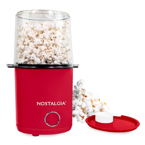 Nostalgia 8-Cup Hot Air Popcorn Maker & Bowl - 2-In-1 Bowl & Lid, 2 oz Measuring Cup - Oil-Free Pop Corn for Movie Night, Snacks, Birthday Parties, and More - Red