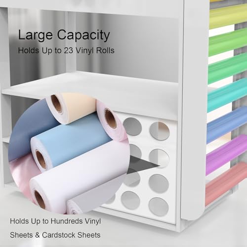 Image of Craft Cart and Organizer Table, Rolling Craft Organizers and Storage with Vinyl Roll Holder, Mobile Crafting Cabinet Workstation, Storage Cart Compatible with Cricut Machine for Craft Room