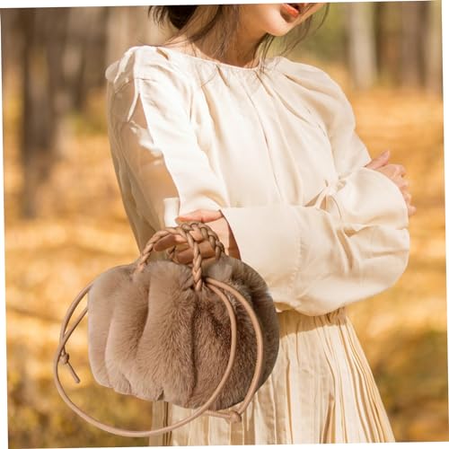 Tote Bag Cute Plush Handbag Large Capacity Soft Portable Fluffy Woven Handle Furry with Snap Buckle Faux Fur Bags4