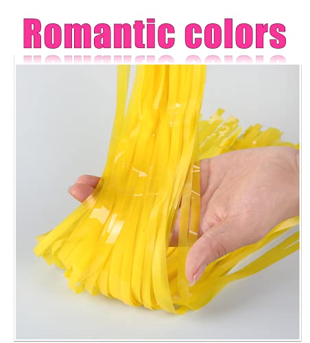 Image of 2PC Yellow Backdrop Curtain for Birthday Party Decorations, Yellow Streamers Fringe Backdrop Birthday Decorations, Foil Fringe Curtains Party Decorations