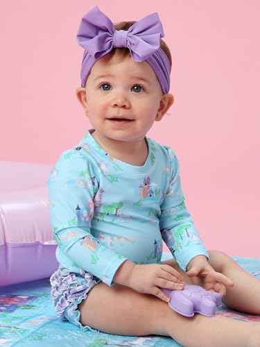 Image of RuffleButts Baby Girls UPF 50+ Sun Protection Floral Printed Long Sleeve One Piece Rash Guard Swimsuit with Zipper