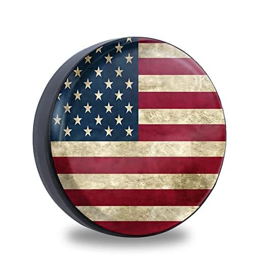 Jusen Retro American Flag Spare Tire Cover Fit for Jeep RV Truck SUV Travel Camper Trailer 14',15',16',17',Waterproof and Dustproof Protection Tires (15' for Diameter 27.5'-29.5'/69.85-74.92cm)