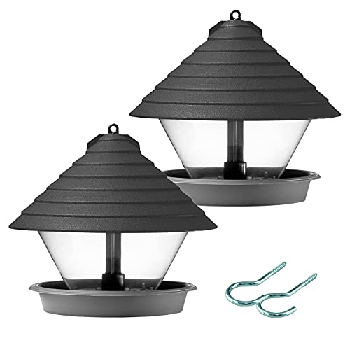 Vogelfutterhäuschen, Vogelhaus 2er Set, ANTHRAZIT mit Schraubhaken Cover