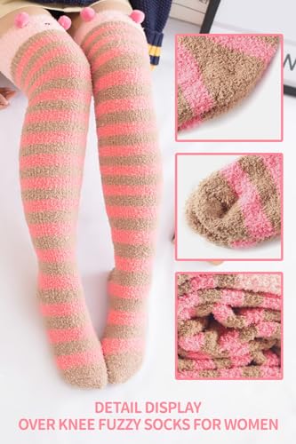 Image of CutiePlusU Womens Thigh High Fuzzy Socks Coral Fleece Over Knee High Sock - 1 Pair