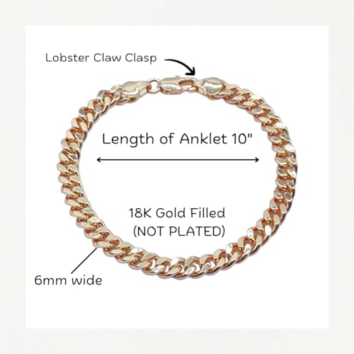 TOE RINGS & THINGS Anklet 18K Gold Filled Cuban Link Ankle Bracelet | 6mm Wide | 10" Length | Chunky Unisex Design3