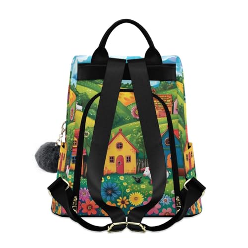 Mochila para mujer antirrobo con apertura trasera oculta y pompón suave juvenil 2
