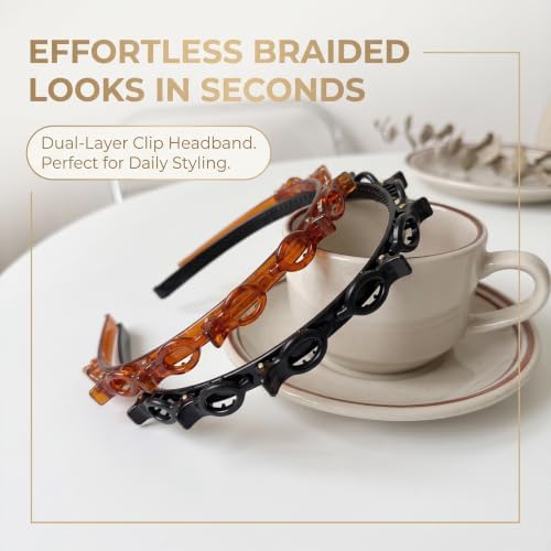 Qixiang CB 2PCS Double Layer Clip Headband for Thick Curly Hair Styling - 3