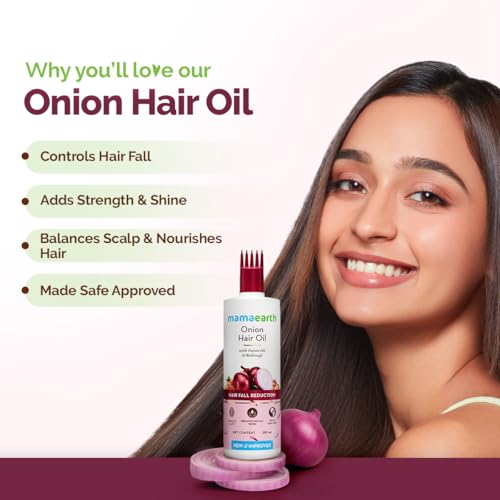 Image of Mamaearth Onion Hair Oil with Onion Oil & Redensyl for Hair Fall Control | Boosts Hair Growth | Adds Strength & Shine | 200 ml