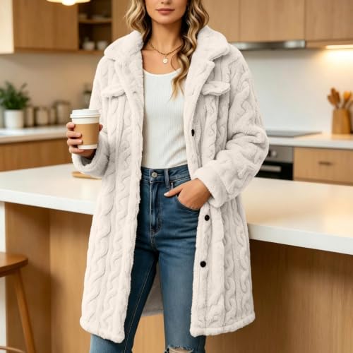 XOGWVJ Womens Fleece Jacket Sherpa Long Coat Button Down Fuzzy Teddy Textured Lapel Collar Winter Casual Outerwear 2026 Fall Jackets for Women 2026 Beige S - image 2
