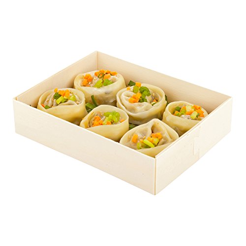 Taipei 23 Ounce Compostable Food Containers, 100 Rectangle Wooden Bento Boxes - Grease Resistant, Short, Natural Poplar Disposable Food Trays, Disposable, For Sushi Or Entrees - Restaurantware