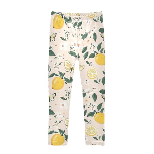 Wusikd Cute Lemons Girls' Leggings Toddler Doodles Butterflies Flowers Kids Yoga Pants Dance Active Tights 4T