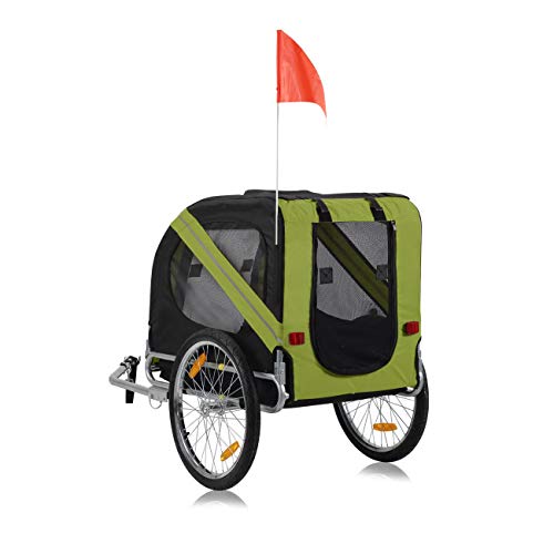 zoomundo Fahrradanhänger Hundeanhänger für Hunde-Transport in Grün/Schwarz - Silver Frame