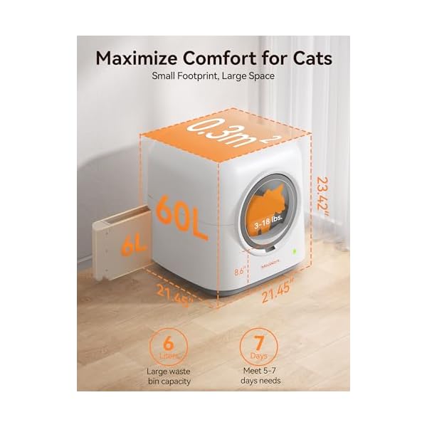 MeoWant Selbstreinigende Katzentoilette Automatisches Katzenklo, Ultra-Sicher/APP-Steuerung/Geruchsentfernung Katzentoilette mit Matte &Müllsäcke& Deodorants – Bild 4