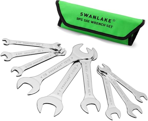 Image of SWANLAKE 9-piece Super-Thin Open End Wrench Set, SAE 1 /4 inch, 9 /32 inch, 5 /16 inch, 3 /8 inch, 11 /32 inch, 13 /32 inch, 7 /16 inch, 1 /2 inch, 9 /16 inch, 11 /16 inch, 5 /8 inch, 19 /32 inch, 3 /4 inch, 13 /16 inch, 7 /8 inch, 15 /16 inch, 1 inch, 1-1 /16 inch with Rolling Pouch