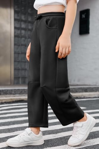 Haloumoning Girls Barrel Leg Sweatpants Kids Athletic Elastic Waist Wide Leg Joggers Pants with Pockets 5-14 Y3