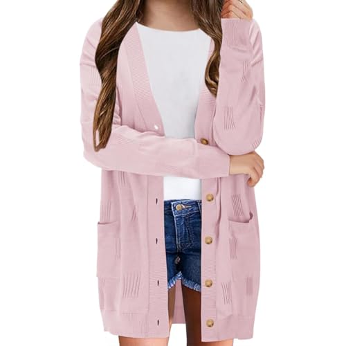 Girls' Spring and Autumn Cardigan, Soft Knit, Button Pocket, Versatile Outerwear