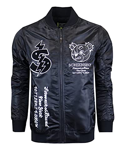 Image of SCREENSHOT Hip-Hop Urban NYC Fashion Bomber Jacket - Modern Outdoor Lightweight Streetwear Graffiti Print Zip Up Top
