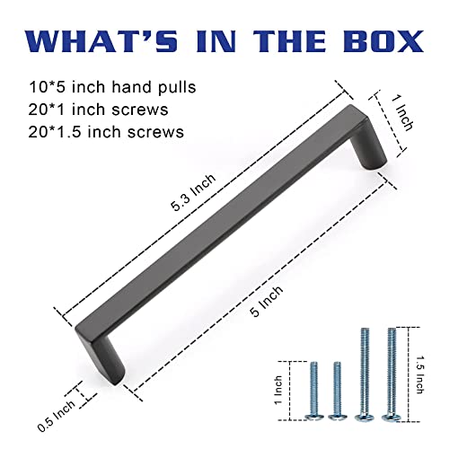Image of 6 Pack 5 Inch(128mm) Kitchen Cabinet Handles Matte Black Cabinet Pulls Kitchen Cabinet Hardware Drawer Pulls for Dresser Cupboard Wardrobe