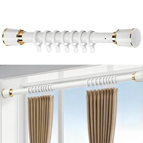 Barra de Cortina de Ducha Extensible, Barras Cortina Telescópica, Barra Tensión Sin Taladrar para Ventana, Puertas, Gabinete, 40-500cm Ajustable, Robusta(Blanca,360cm-450cm)
