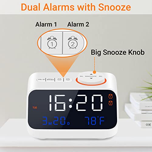 Rechargeable Small Battery Operated Digital Alarm Clock With Radio And Usb Charging Ports, Led Digital Alarm Clock For Bedrooms, Bedside, Office Desk, Travel, Etc(White) #TOP5