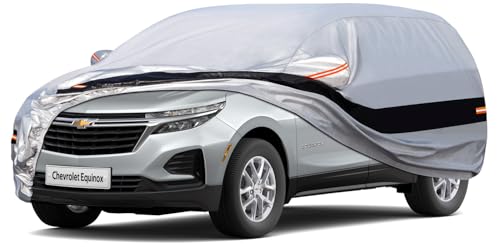 Image of Holhtly Car Cover Custom Fit for Chevrolet Equinox, Car Covers for Automobiles All Weather Waterproof Sun Snow Rain Wind Dust Protection, Outdoor Car Cover Gray & Black
