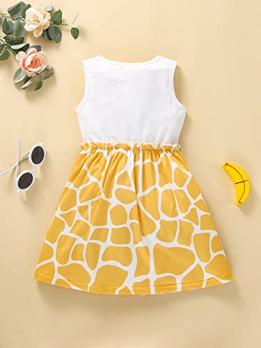 Soly Hux Girl's Cartoon Giraffe Print Frill Sleeveless Round Neck A-Line Dress Multicolor Print 100 #TOP1