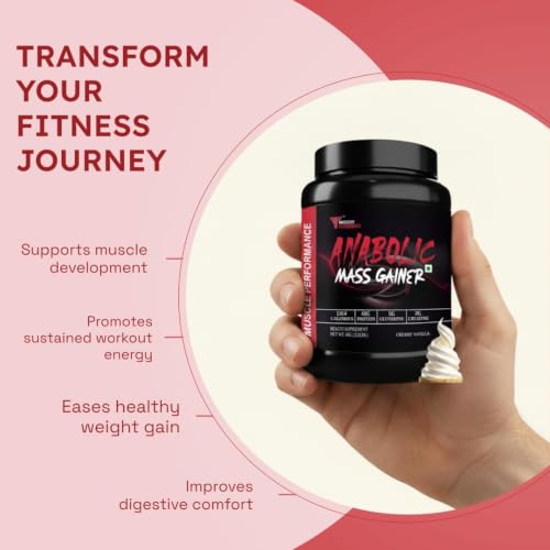 Image of Anabolic Mass Gainer Powder with Creatine | High Protein Carbs Mass /Weight Gainer for Muscle Gain & Fast Growth With , Whey Protein Concentrate, Digestive Enzymes 1kg, Creamy Vanilla | High Protein Carbs, With Creatine, BCAA & Glutamine, Digestive Enzymes, For Muscle Gain & Fast Growth