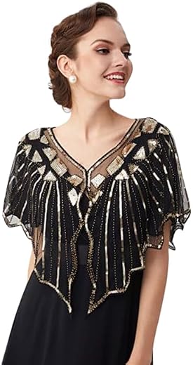 Women's Golden Beads Zig Zag Embroidered Georgette Ponchos Net Poncho Women Cape