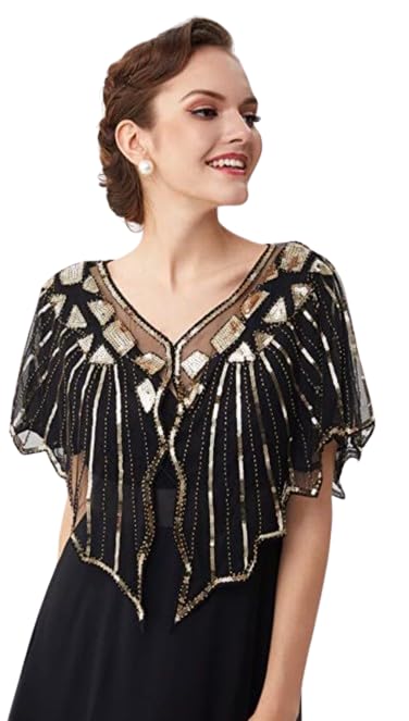Women's Golden Beads Zig Zag Embroidered Georgette Ponchos Net Poncho Women Cape-picture-13