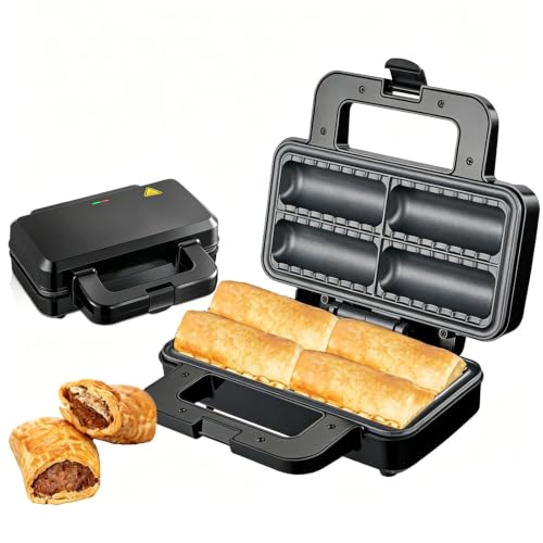 Máquina para Hacer Rollos de Salchicha, con Placas Antiadherentes y Luces Indicadoras 800W Calentamiento Doble Fácil de Limpiar Asa Táctil Fría Máquina de Desayuno Multifuncional para Cocina Hogareña
