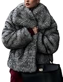 Yimoon Damen Cropped Kunstpelz Jacke Revers Open Front Shaggy Pelzmantel 2024 Winter Warm Flauschig Mantel, GRAU, S