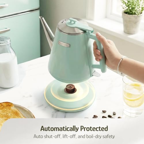 Image of Hazel Quinn Electric Kettle - 1L /34oz Small Tea Kettle, 800W Fast Boil, All 304 Stainless Steel Interior, Double Wall for Cool Touch and Thermal, Auto Shut-Off, BPA-Free, Cordless - Mint Green