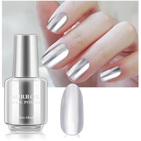 QIUFSSE Silver Nail Polish Metallic Nail Polish Long Lasting Mirror Effect Nail Polish Quick Dry Chrome Nail Polish for DIY and Professional Nail Art (18ML, Silver) Cover