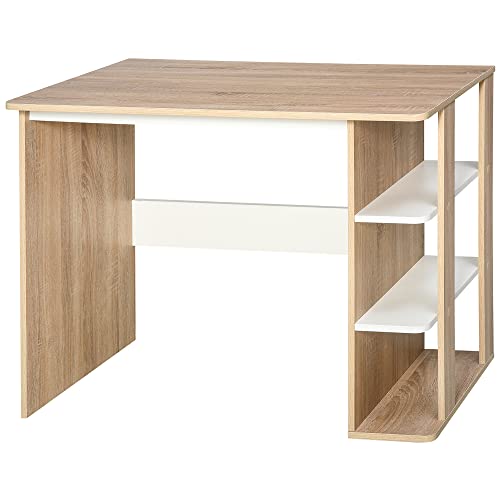 HOMCOM Mesa de Escritorio 2 en 1 con Estante de 3 Niveles Gran Superficie Espacio Almacenaje Amplio Mesa de Oficina Dormitorio Estudio 100x55x74 cm Madera