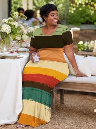 Image of SUZONANA Plus Size Maxi Dress for Curvy Women Summer Casual Sundress Short Sleeve Loose Vacation Dress