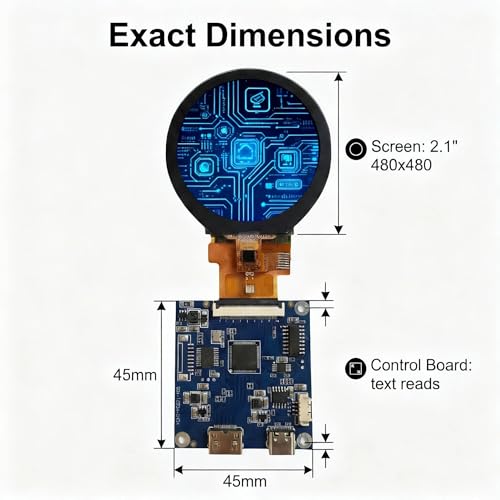 Image of TekGroAml 2.1 Inch Round Touch LCD Display with 480x480 HDMI Board | 300 nits IPS Capacitive Touchscreen, for PC Touch Panel, SBC Dashboard, Windows Compatible