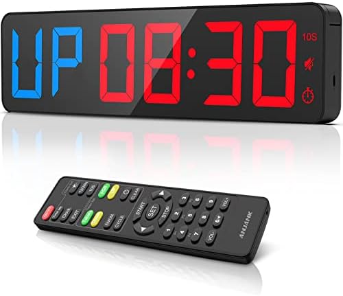 Gym Timer 15" Large LED Display Wall Clock | Interval Workout | Count Down & Up | Stopwatch | Adjustable Buzzer Volume | Upgraded Remote | Digital Timer for Fitness Home Garage Gym and Outdoor Sport