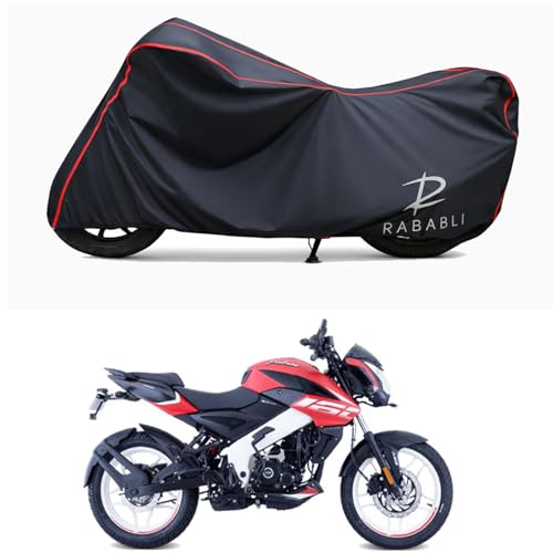 Image of Waterproof Bike Body Cover Compatible for | Bajaj Pulsar N160 BS6 | Taffeta Fabric, Red Piping Design, Bottom Elastic Fit | Dustproof, Sun UV & Rain Protection for All Bikes