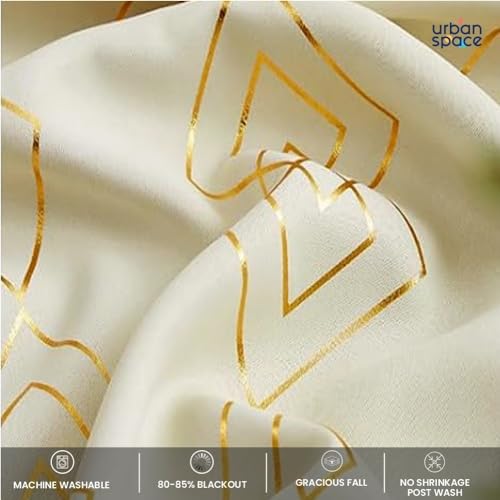 Image of Urban Space 80-85% True Blackout Curtains for Window, Gold Foil Printed Blackout Curtain, Decorative Window Curtain Eyelet with Tieback, 1 Piece Curtain for Living Room(Diamond Beige, 5 Feet)