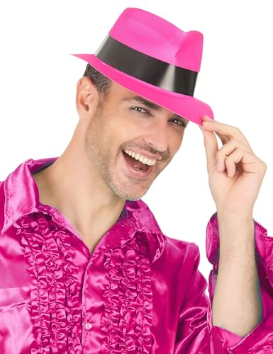 DEGUISE TOI - Chapeau gangster rose fluo adulte - Chapeau - Taille Unique - Rose - Accessoires pour déguisement - Plastique - - Carnaval