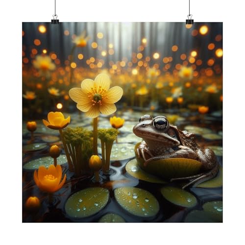 Marsh Marigold and Wood Frog Matte Poster 18x18 inch Made in USA