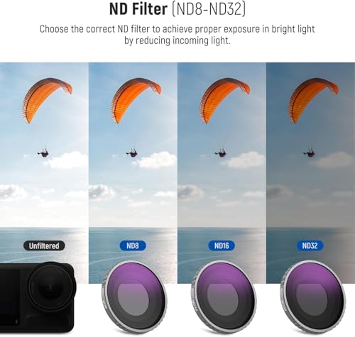Image of ND PL Filter Kit Compatible with DJI Osmo Action 5 Pro /Osmo Action 4, 4Pack CPL ND8 ND16 ND32 Screw On Polarizing Neutral Density Filter, HD Optical Glass /Multi-Coated /Metal Frame